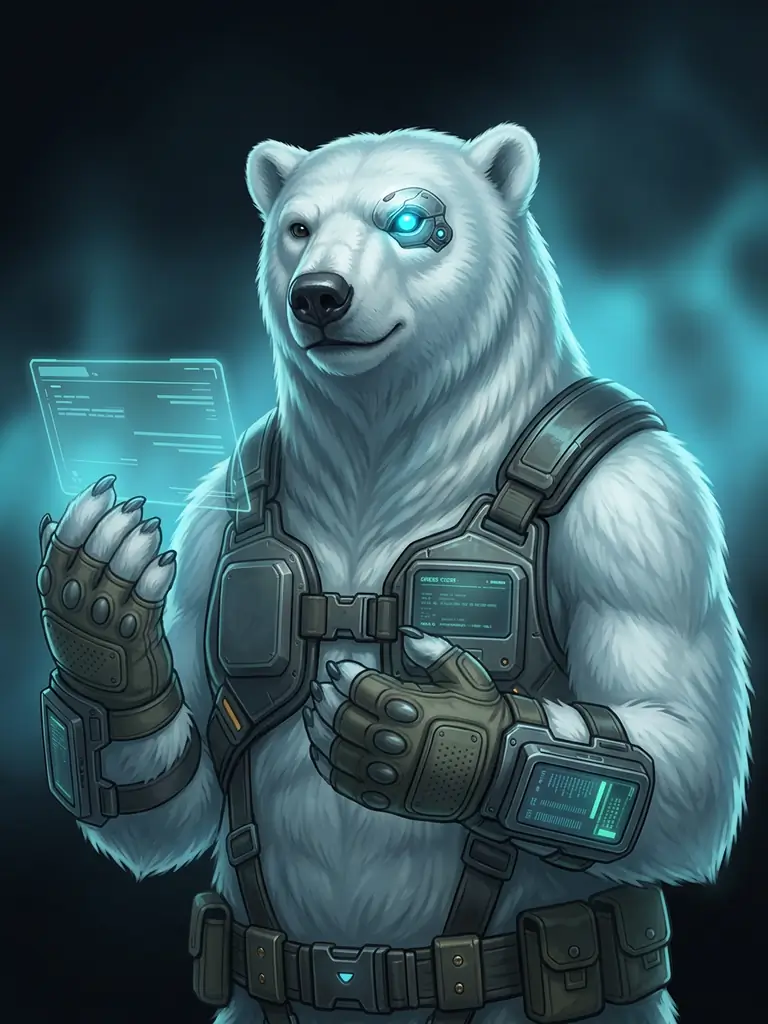 Mascotte NordBastion — un ours polaire tactique
